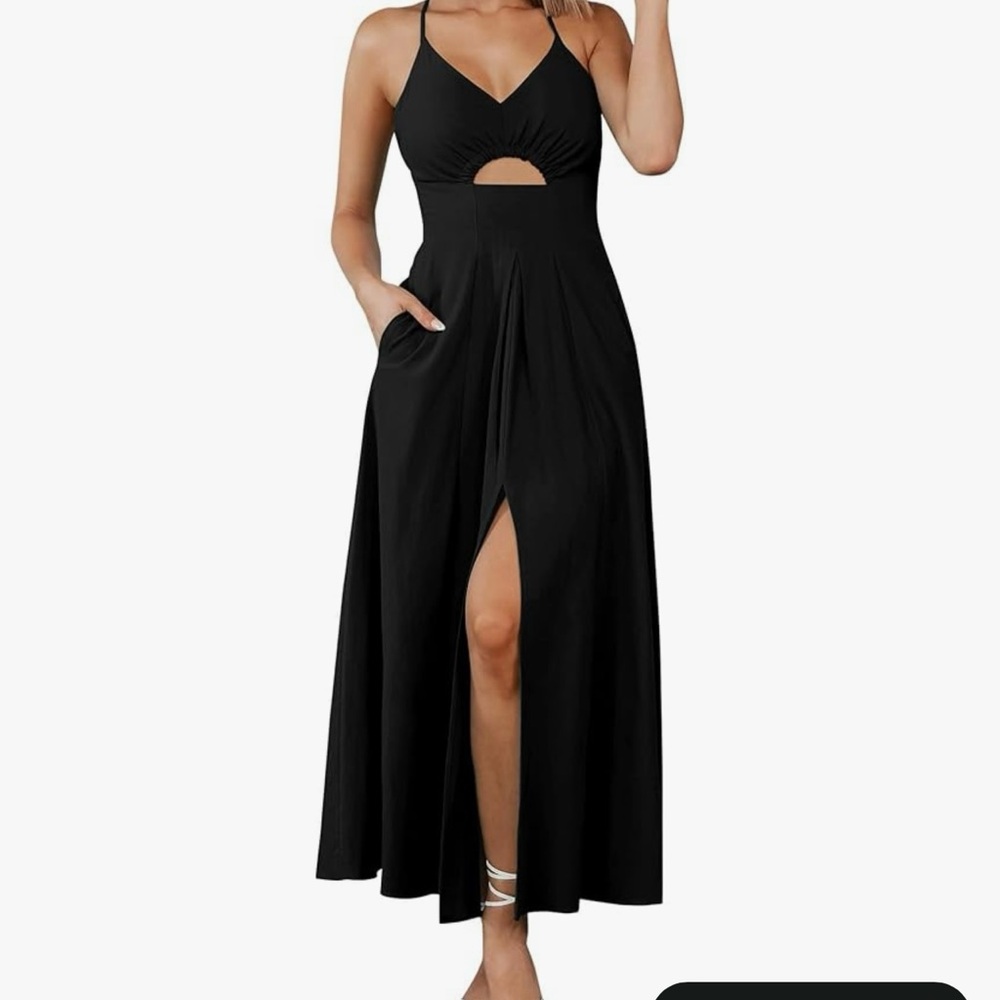 Chic Black Midi Dress with Cutout Detail
